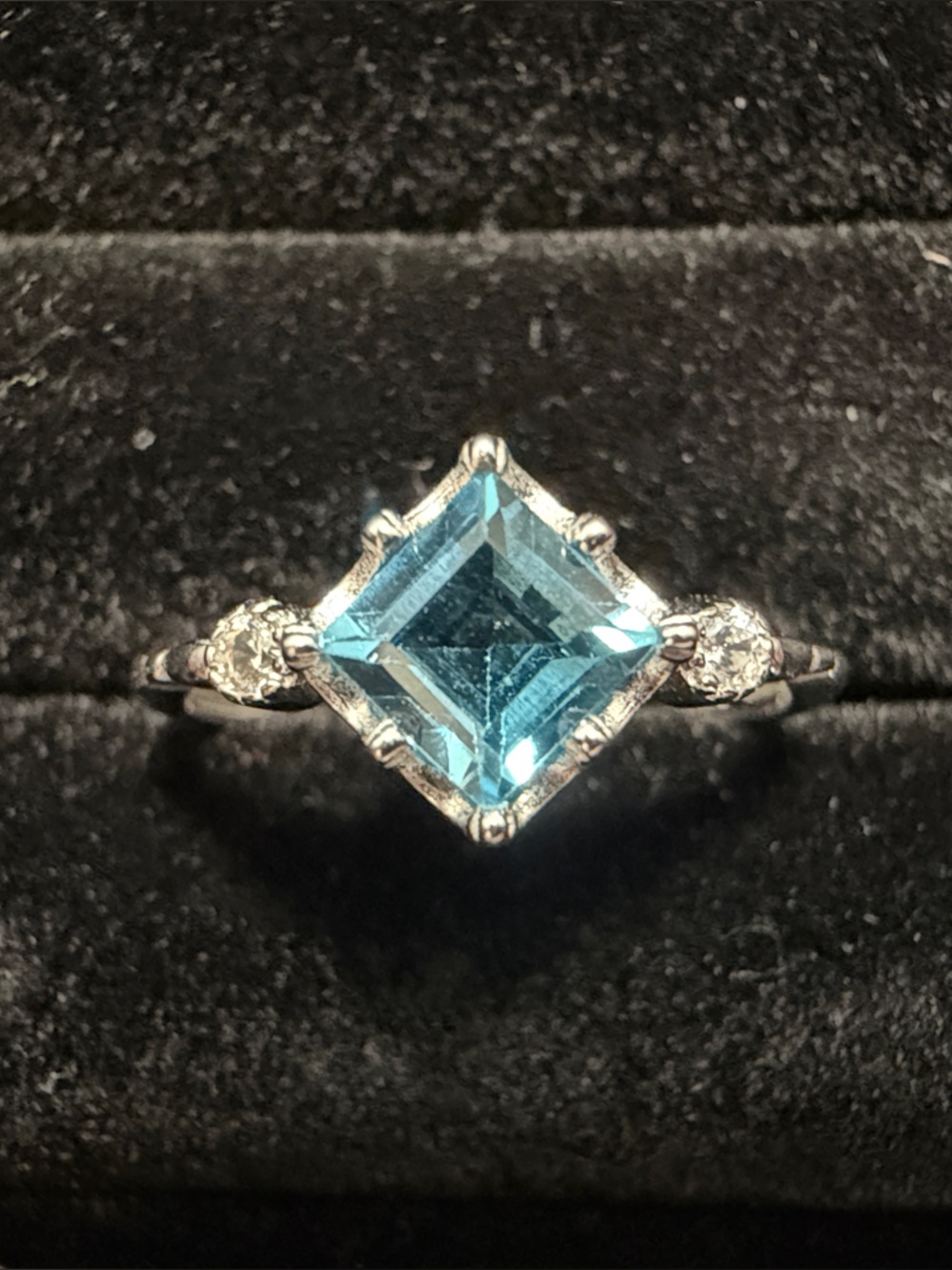 Square-Cut Swiss Blue Topaz Ring in Silver-Tone Setting- adjustable size 6-9 US